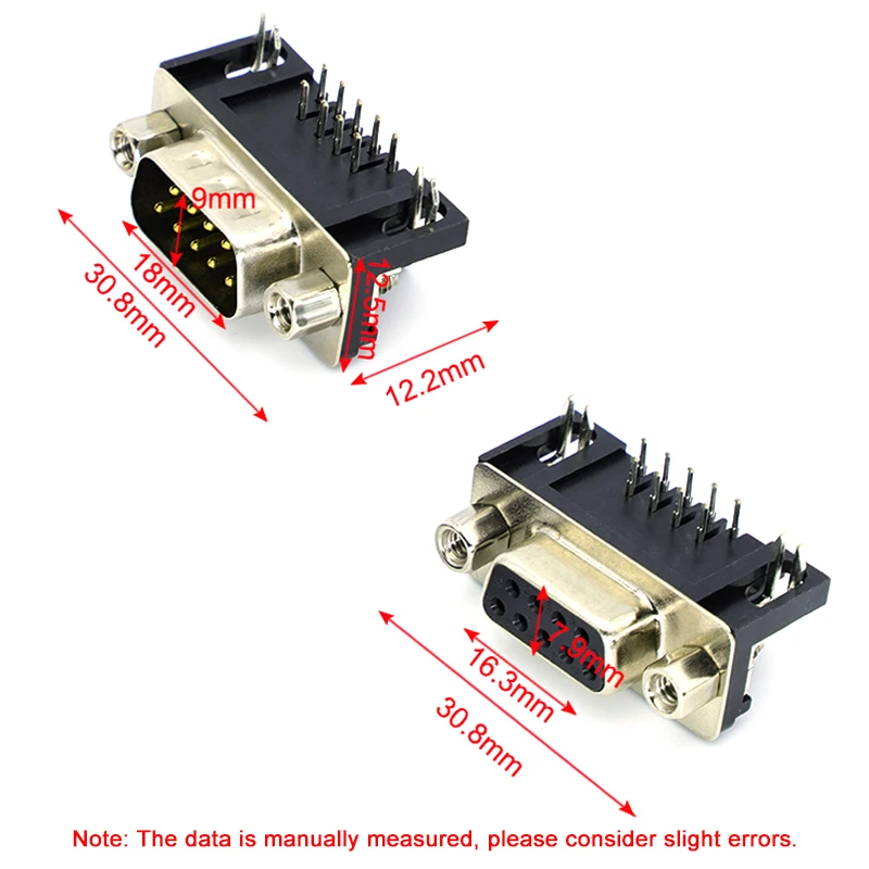 10 Uds DR9 macho/hembra montaje en PCB d-sub conector PCB de 9 pines conector RS232 placa de inserción de aguja doblada de 90 grados soldadura DB9 - imagen 5