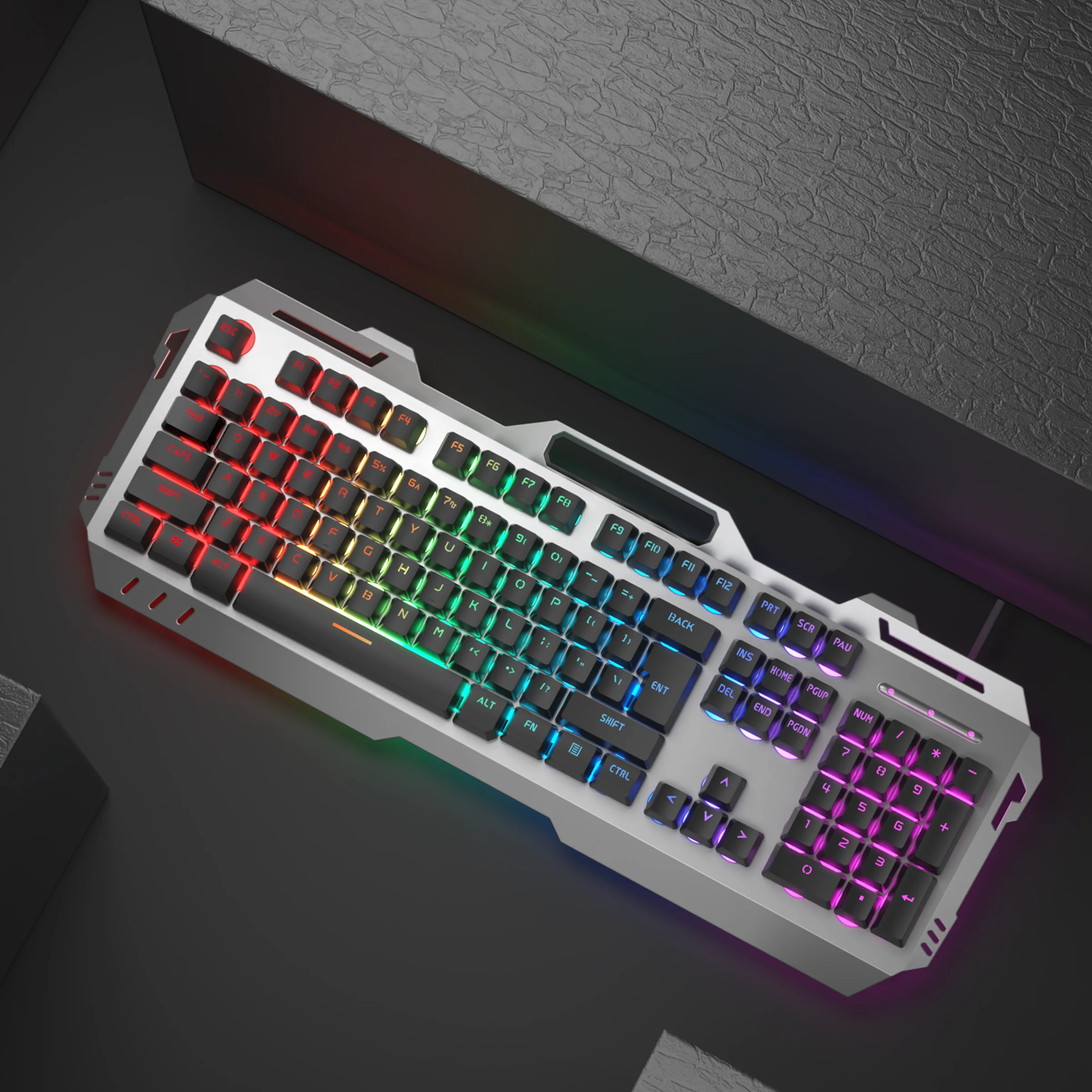 Teclado silencioso para juegos EWEADN GX80Z, panel totalmente metálico con cable de 104 teclas, cable USB retroiluminado, juego, oficina, deportes, hogar, Windows Laptop PC