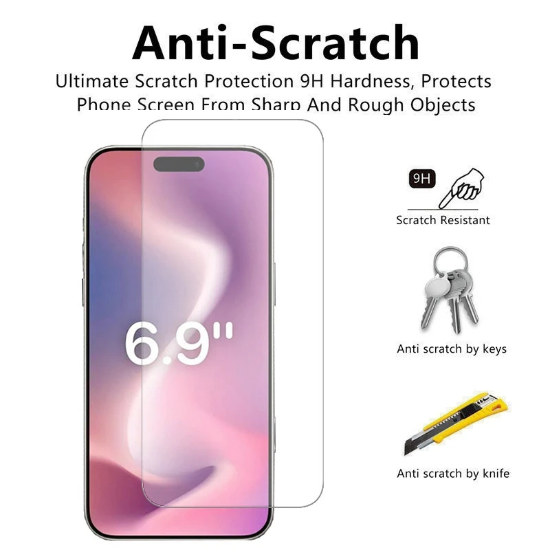 4 Uds vidrio templado para iPhone 16 17 Pro Max 15 Pro 13 Mini Protector de pantalla de cubierta completa para iPhone16Plus 16 Pro vidrio Protector - imagen 3