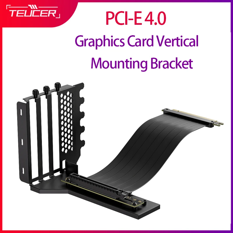TEUCER PCI-E 4,0 tarjeta gráfica soporte de montaje Vertical 200mm PCI-E 4,0x16 soporte de Cable de extensión GPU Kit de soporte de montaje - imagen 2