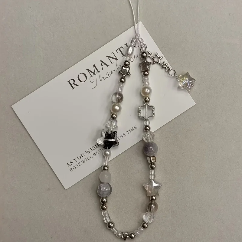 Moda plata estrella perla con cuentas colgante correa de teléfono encanto para iPhone Samsung accesorios universales cadena cordón regalo - imagen 4