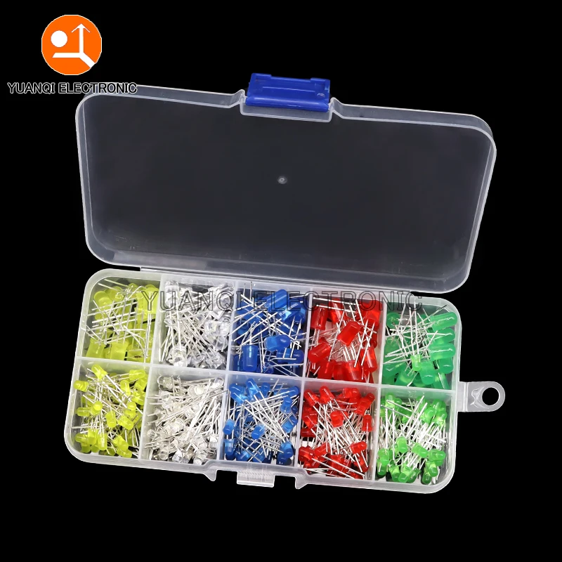 Caja de juego de electrónica de diodo emisor de luz de 3MM y 5MM, Kit surtido de diodos LED F3 F5, blanco, verde, rojo, azul, amarillo y naranja