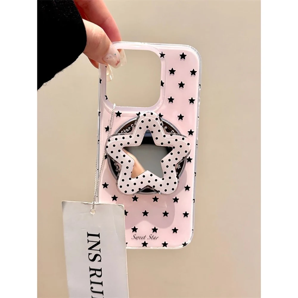 Funda de teléfono con soporte magnético 3D de estrellas bonitas para Magsafe para Iphone 16pro 15promax 14 13 Pro Max, funda trasera con espejo para mujer y niña - imagen 3