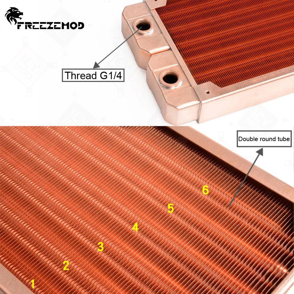 FREEZEMOD-tubo redondo de cobre para radiador, 7mm, rosca G1/4, 2 cámaras de agua de latón/aletas de placa protectora para TSRP-ZT-TG de ventilador de 120mm - imagen 2