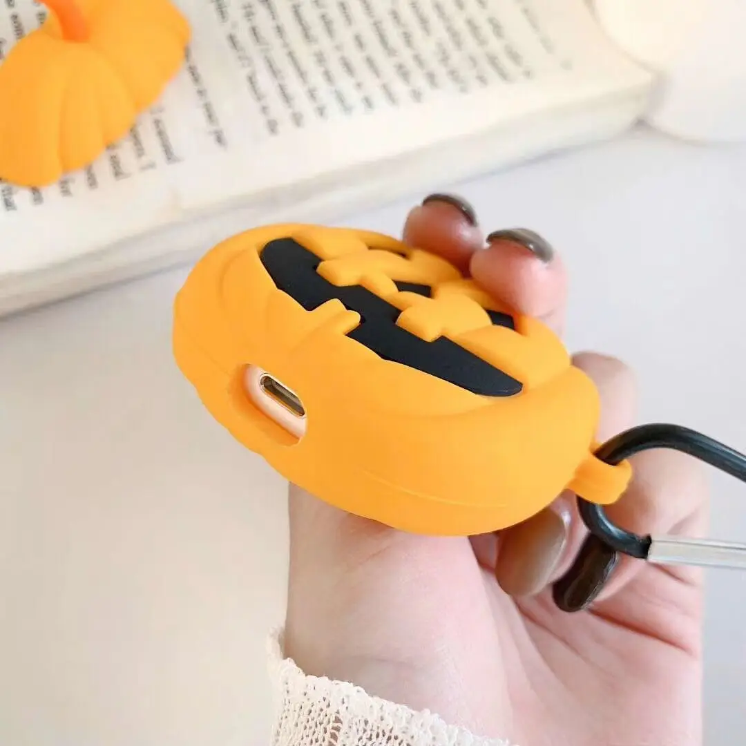Funda protectora de silicona suave con diseño de calabaza de Halloween 3D para Airpods Pro 2, Funda para Airpods 1/2, Funda - imagen 4