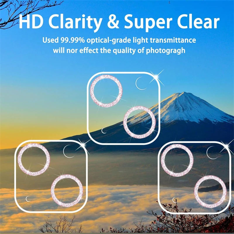 3 uds Bling Glitter Diamond Protector de lente de cámara para IPhone 16 15 14 13 12 11 Pro Max Mini Plus 16Pro cubierta completa de vidrio templado - imagen 4