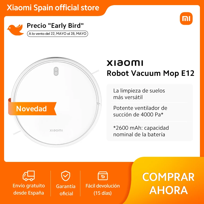 Xiaomi-Robot aspirador E12,Potente ventilador de succión de 4000 Pa,Limpieza efectiva de una pasada, oficial
