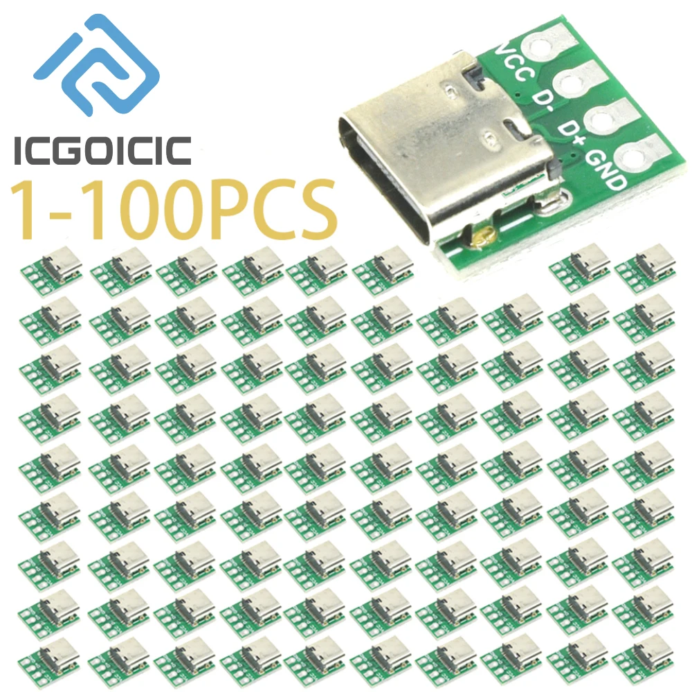 1-100 Uds conector USB 3,1 tipo C-adaptador de placa PCB de 16 pines, enchufe para transferencia de Cable de línea de datos