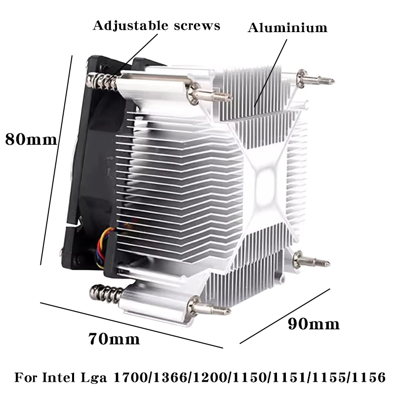 Enfriador de aire de CPU, radiador de PC con núcleo de aluminio, procesadores de PC PWM de 4 pines, ventilador de CPU para Ventilador Intel 1150/1151/1155/1156/1700/1200/1366 - imagen 2