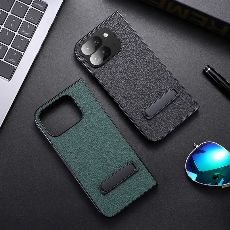Para Google Pixel 9 Pro funda plegable ELVEV cuero PU de lujo + cubierta protectora de cámara TPU con soporte de Metal