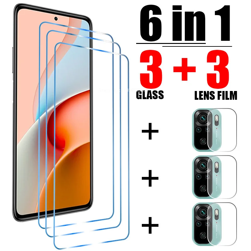 Vidrio templado 6 en 1 para Xiaomi Redmi 10 8 9T 10 9C Protector de pantalla de cámara para Note 12 11 Pro Plus 5G 11S 10S 9S 9 envío rápido - imagen 2