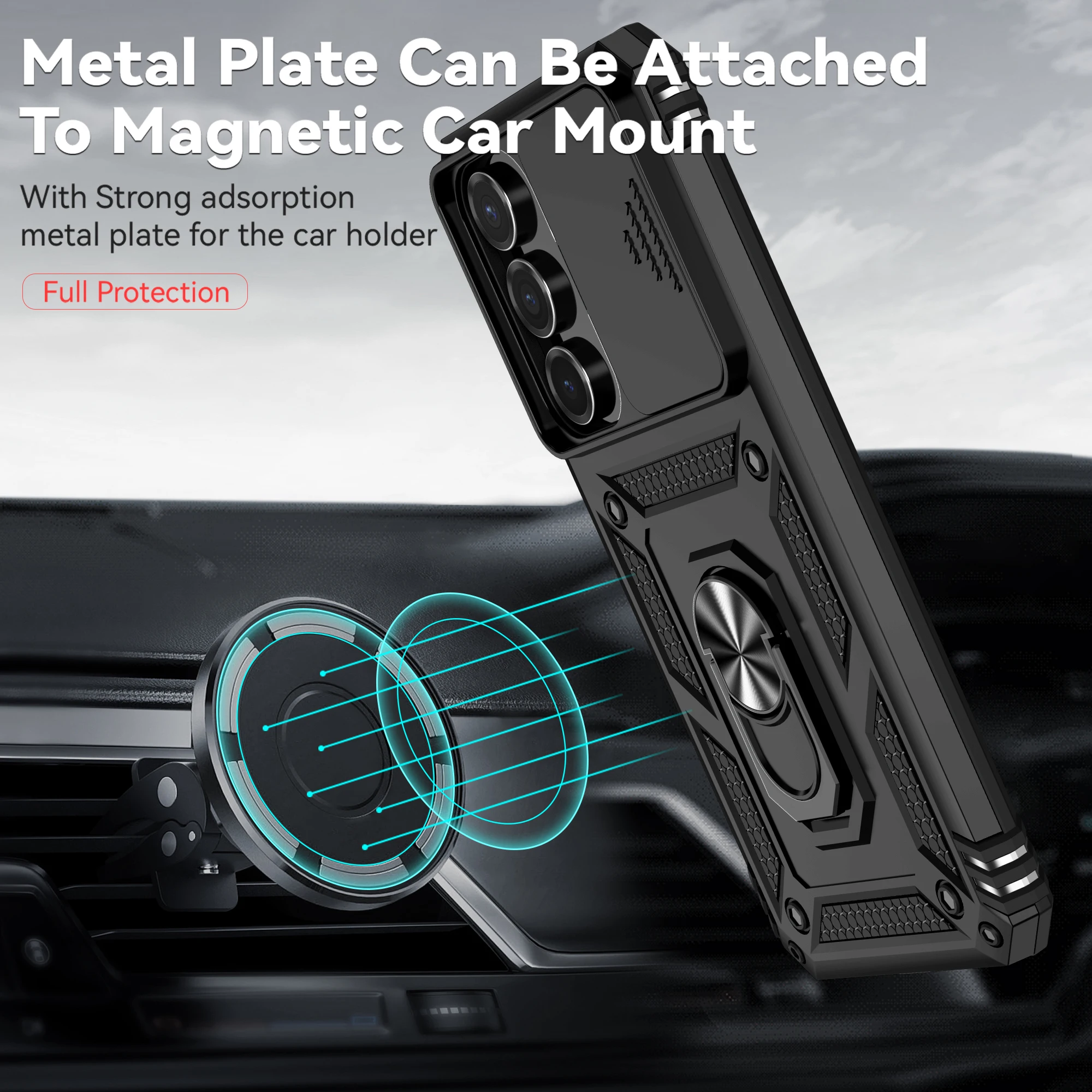 Para Samsung S25 FE Funda de coche anillo magnético soporte cámara deslizante armadura cubierta a prueba de golpes para Samsung Galaxy S25 FE S25FE Coque Funda