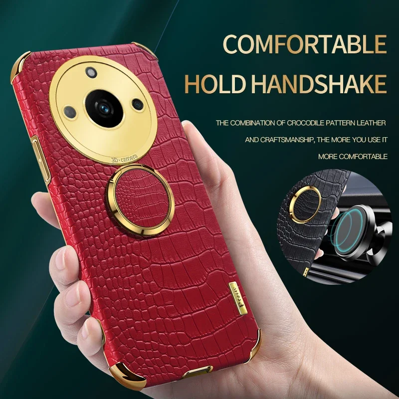 Para Realme Narzo N55 70X 60 Pro 5G N53 funda de teléfono con soporte de anillo magnético textura de cocodrilo fundas de funda suave de silicona de cuero