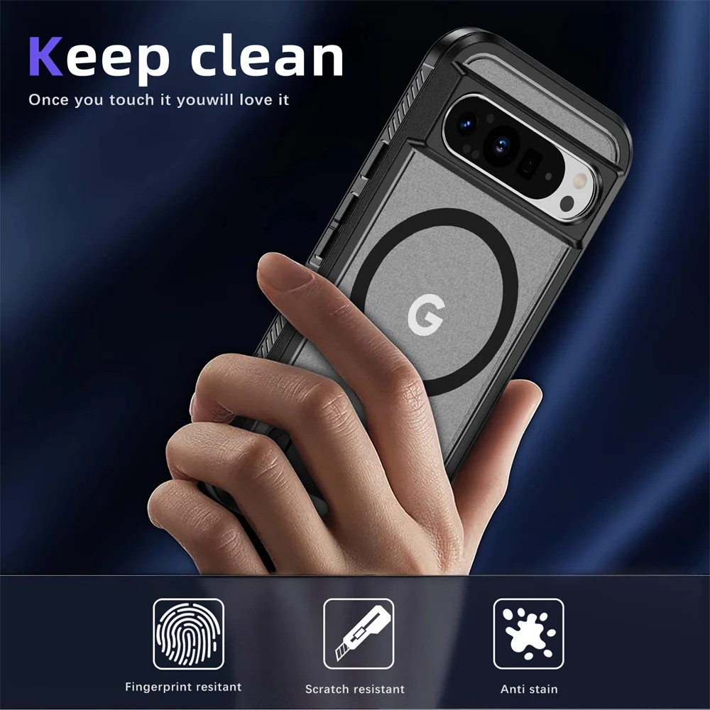 Funda de teléfono con armadura magnética y soporte plegable de lujo para Google Pixel 9 8 Pro XL 8A, funda protectora militar híbrida a prueba de golpes para PC - imagen 4