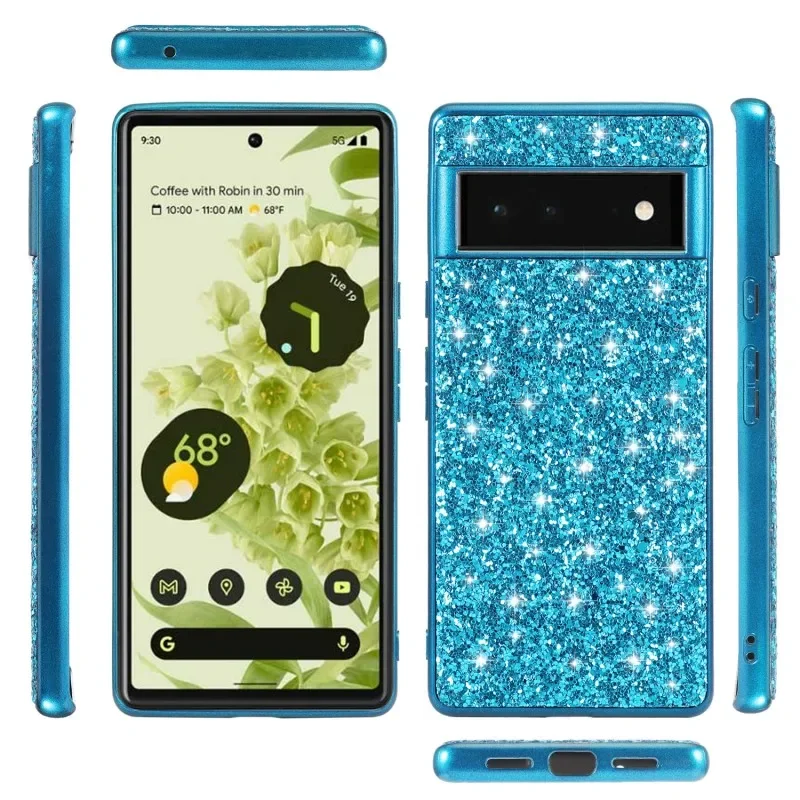 Funda de lujo con purpurina para Google Pixel 7 Pro 6 8, parachoques de silicona a prueba de golpes, cubierta de teléfono con revestimiento de plástico duro para Pixel 8 Pixel 7 - imagen 4