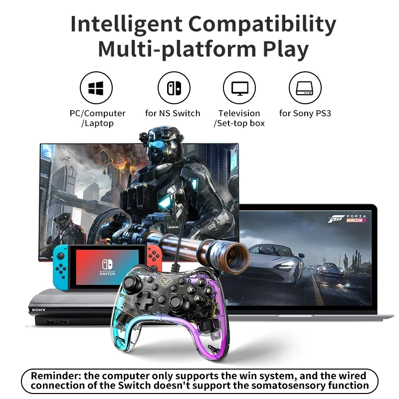 Mando con cable RGB para Nintendo Switch/Switch OLED/Switch Lite/Android/IOS con teclas Turbe, Gamepad con cable para PC - imagen 4