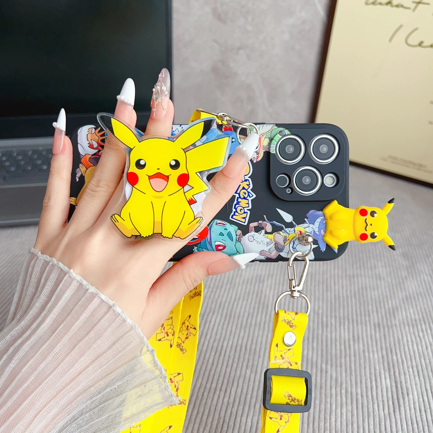 Para Samsung Galaxy A16 A06 A26 A56 A04E A05 A05s A15 A25 A35 A55 funda de Pika de dibujos animados con cuerda de soporte - imagen 5