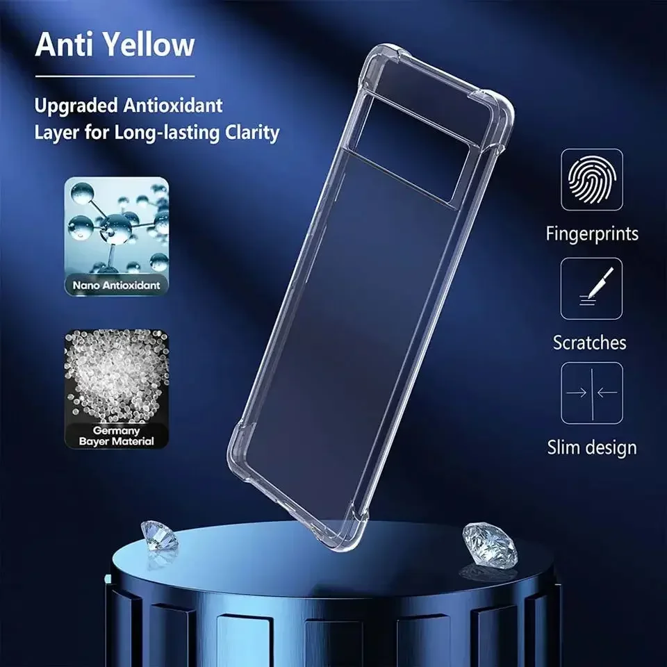 Funda de teléfono transparente de lujo para Google Pixel 9 pro 8 8A, cubierta trasera de parachoques de TPU, Pixel 7 6 Pro 6A, funda transparente antihuellas - imagen 3