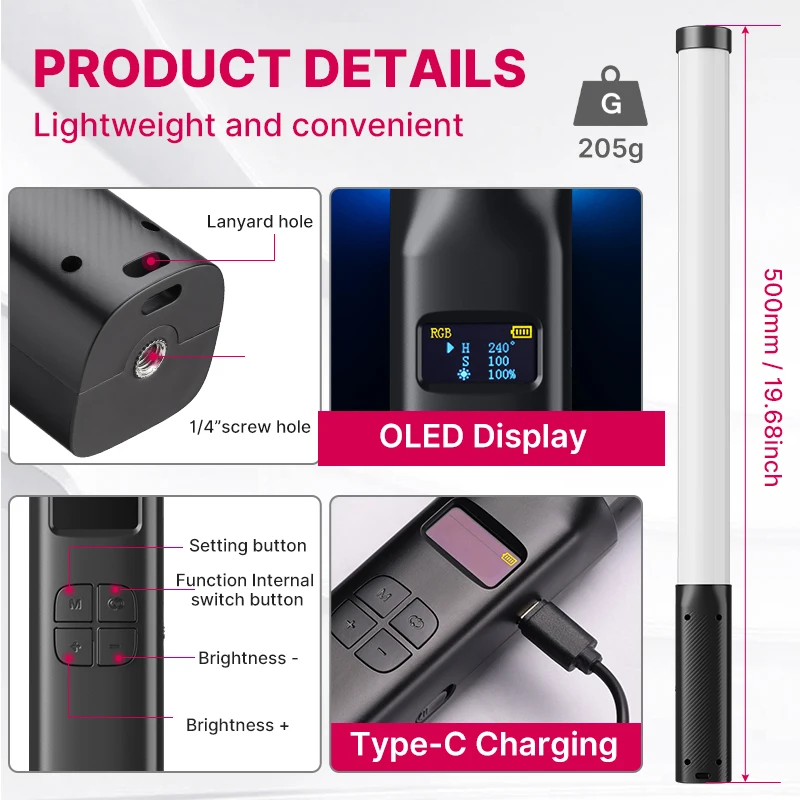 Ulanzi VL119 Varita LED RGB Mano CRI95 Fotografía Portátil Versátil - imagen 4