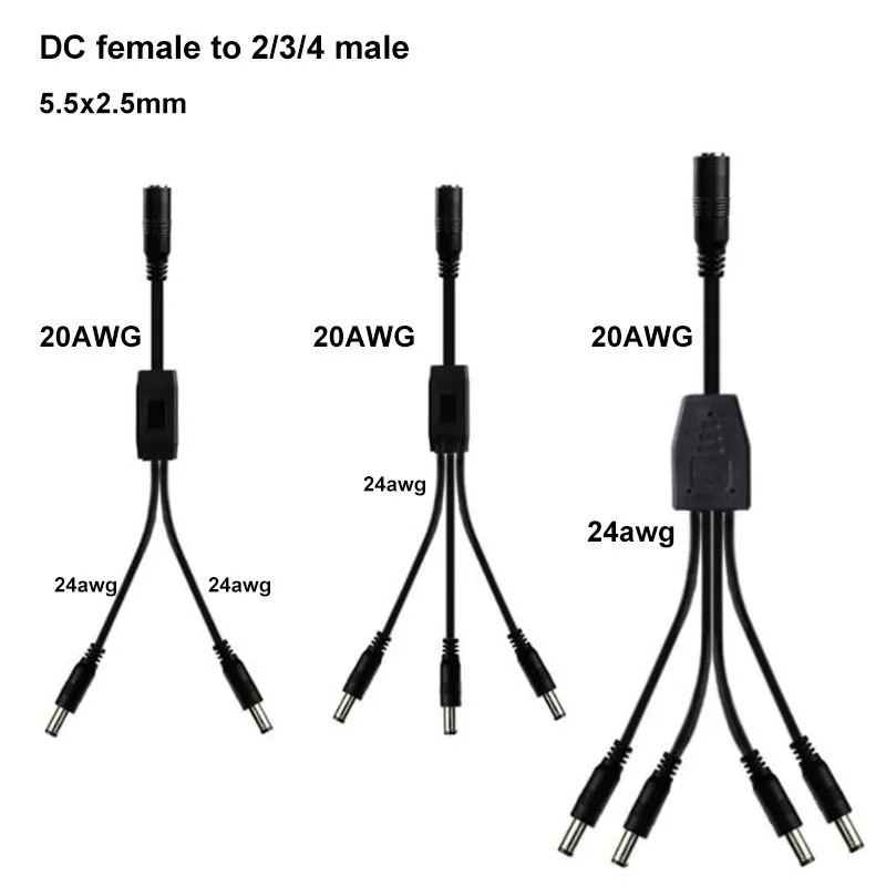 1 DC hembra a 2/3/4 vías macho conector divisor Cable enchufe 45cm 5,5x2,5mm 5A adaptador de Cable de alimentación para cámara de tira LED Q1 - imagen 3