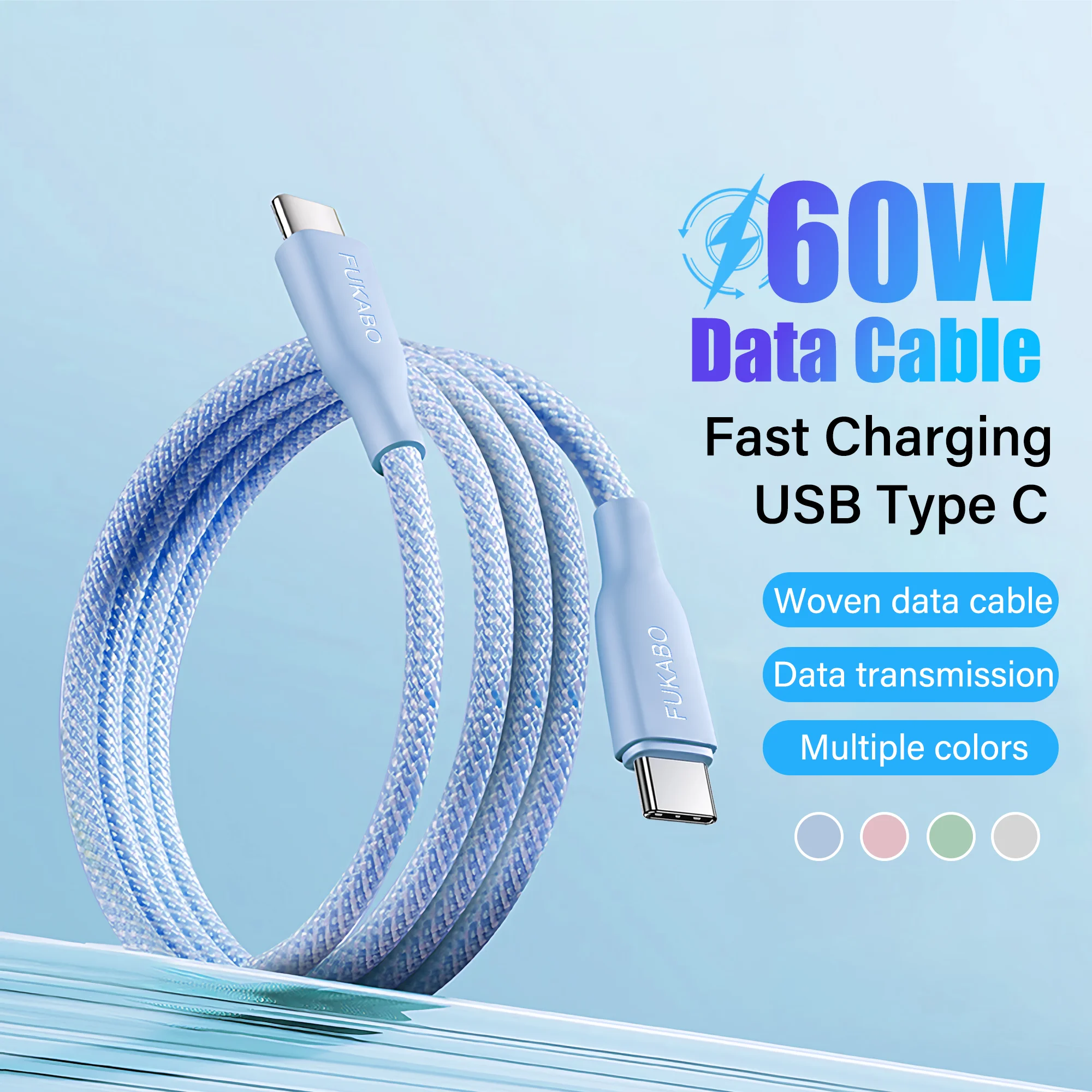 Cable USB tipo C PD 60W, Cables trenzados de carga rápida para iPhone 15 16 Pro Max Plus para Xiaomi Redmi, Cable accesorio de carga de teléfono