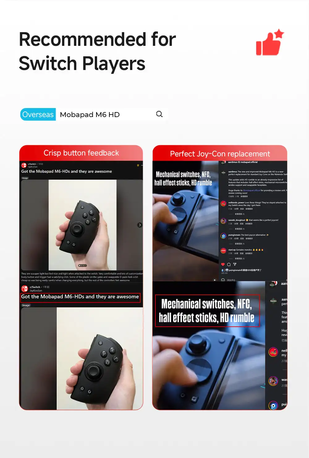 Mando Bluetooth MOBAPAD M6s Gemini para Nintendo Switch