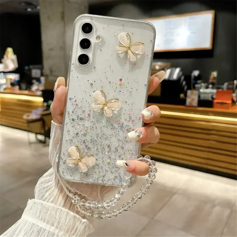 Para Redmi Note 14 pulsera de cristal 3D mariposa brillo funda para Xiaomi Redmi Note 14 Pro Plus Note14pro 14C 14T POCO X7 cubierta - imagen 4