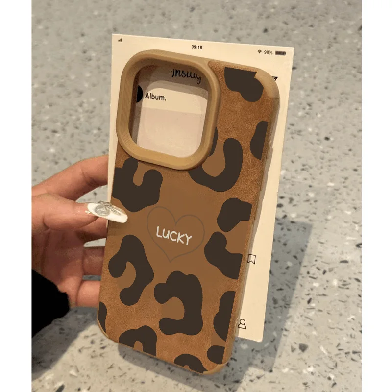 Funda de teléfono con estampado de leopardo Retro para iPhone Air 17 16 15 14 Plus 13 12 11 Pro Max X XR XS, funda de parachoques de piel sintética marrón - imagen 2
