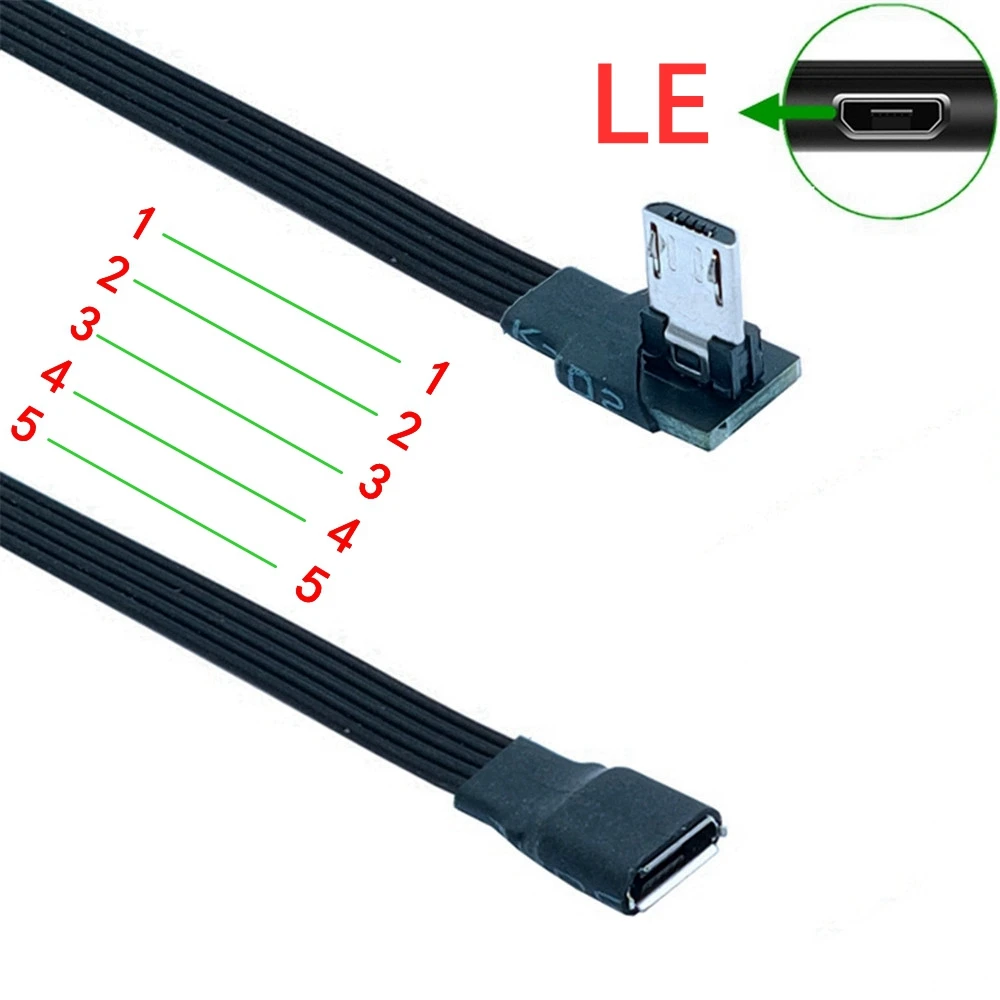 90 grados Micro USB2.0 5 pines arriba, abajo, izquierda y derecha en ángulo macho a hembra a Cable de extensión conector adaptador enchufe