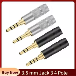 Conector Jack 3,5 mm Chapado en Oro para Soldar, 3/4 Polos