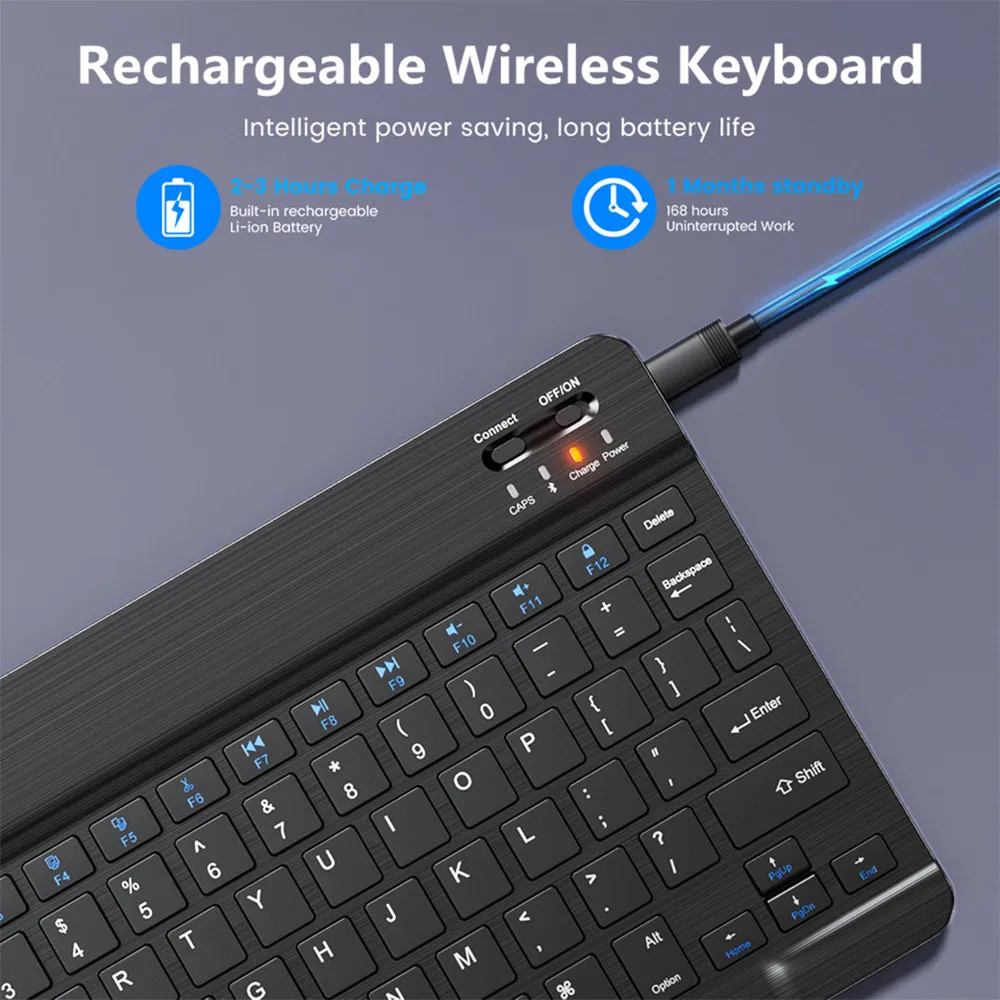 Mini teclado inalámbrico recargable de 10 pulgadas, ratón Bluetooth para Android, Windows, ipad Air Pro, teléfono, tableta, teclado portátil - imagen 5