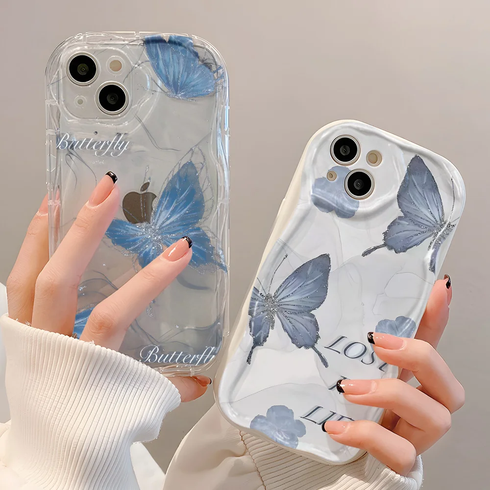 Funda A55 5G para Samsung A54 A53 A52 A35 A34 A32 A24 A23 A22 A14 A13 A05 S23 S22 S21 S20 FE S24 Ultra mariposa borde ondulado - imagen 4