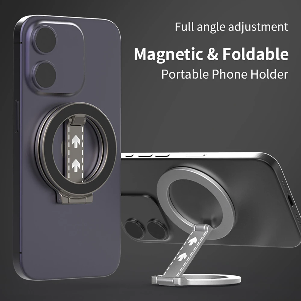 Double-Sided Magnetic Attraction Cell Phone Circular Holder 360° Folding Adjustable Metal Bracket for Phone 16 Smart Phone Stand - imagen 3