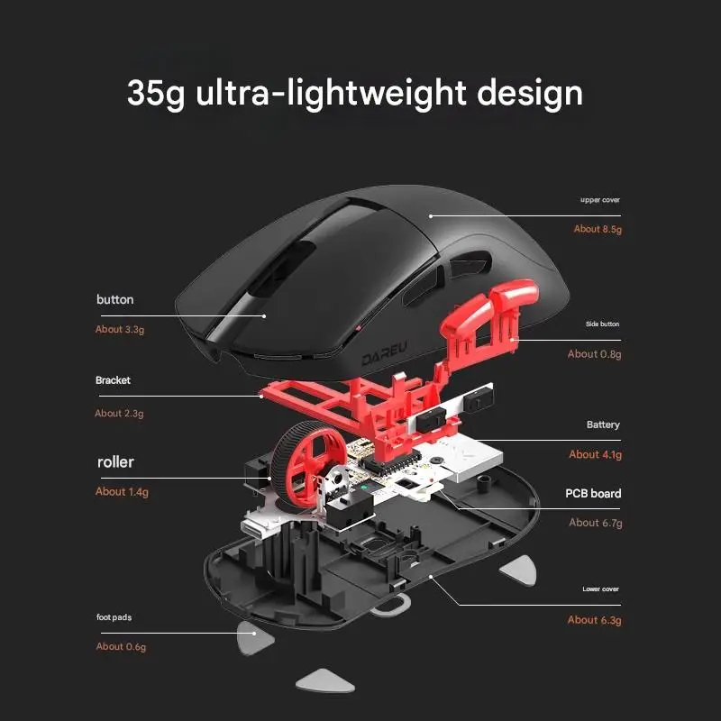 Dareu A950AIR Cicada Wing Edition Ratón inalámbrico de modo dual AIM-750U Ligero 3950 Nordic 52840 Ratón para juegos preciso - imagen 4