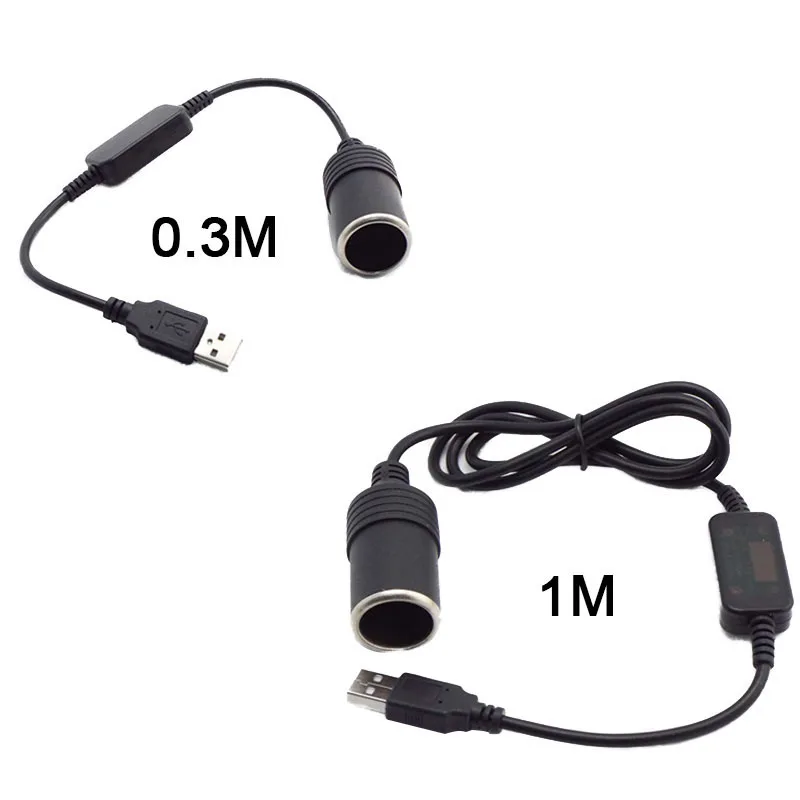 30cm 1M puerto USB 5V tipo A macho a 12V encendedor de cigarrillos cable conector de enchufe GPS para banco de energía de coche convertidor adaptador de encendedor - imagen 2