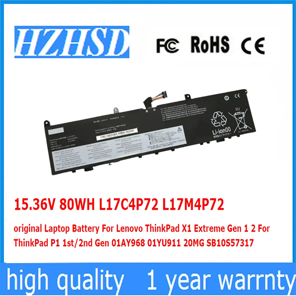 L17M4P72 15,36 V 80Wh 5.235Ah batería genuina L18M4P71 5B10W13953 L17C4P72 L17L4P72 para Lenovo X1 Extreme Gen 2 01YU911