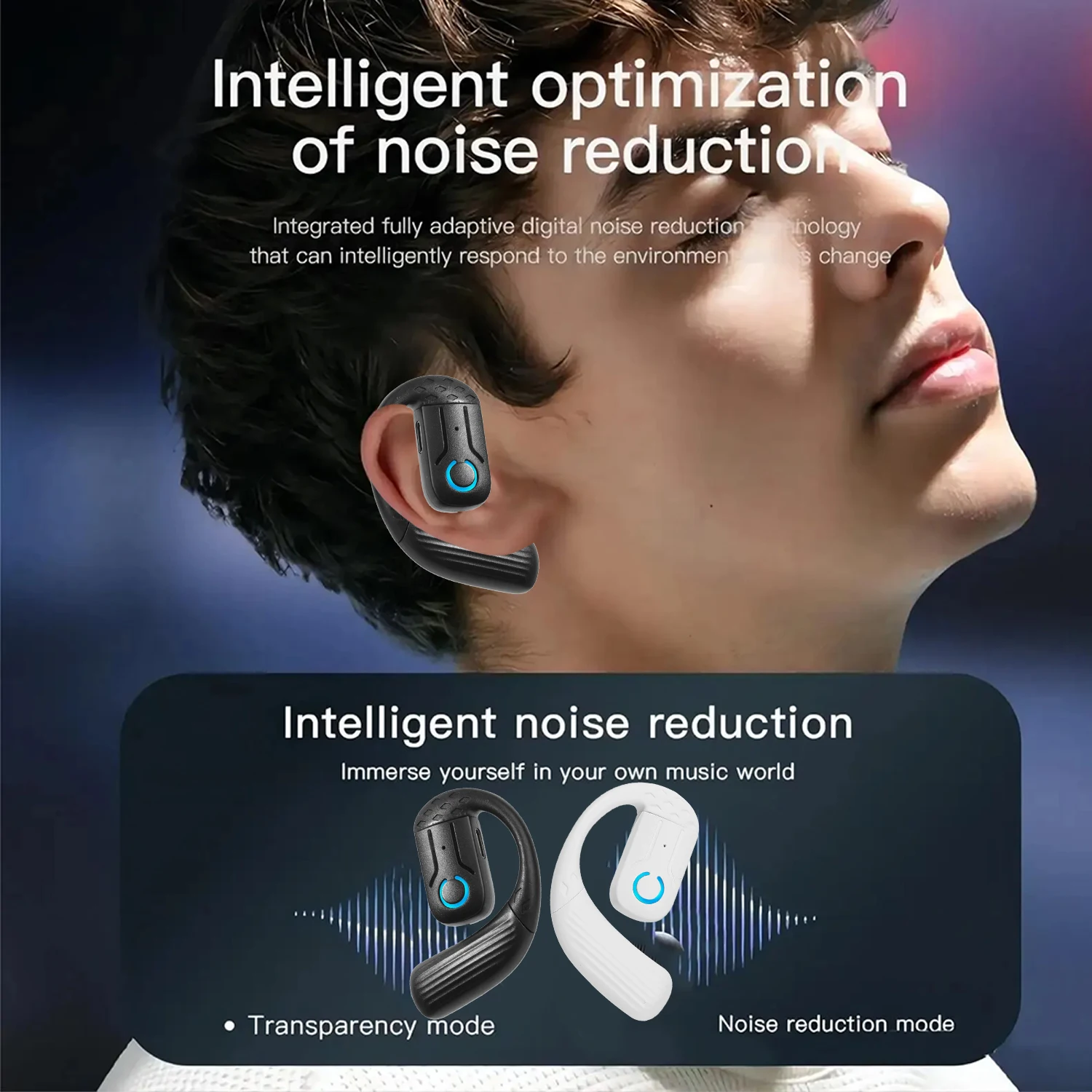 Auriculares inalámbricos giratorios con Bluetooth, cascos deportivos con gancho para la oreja y Control táctil abierto, anticaída, con reducción de ruido - imagen 5