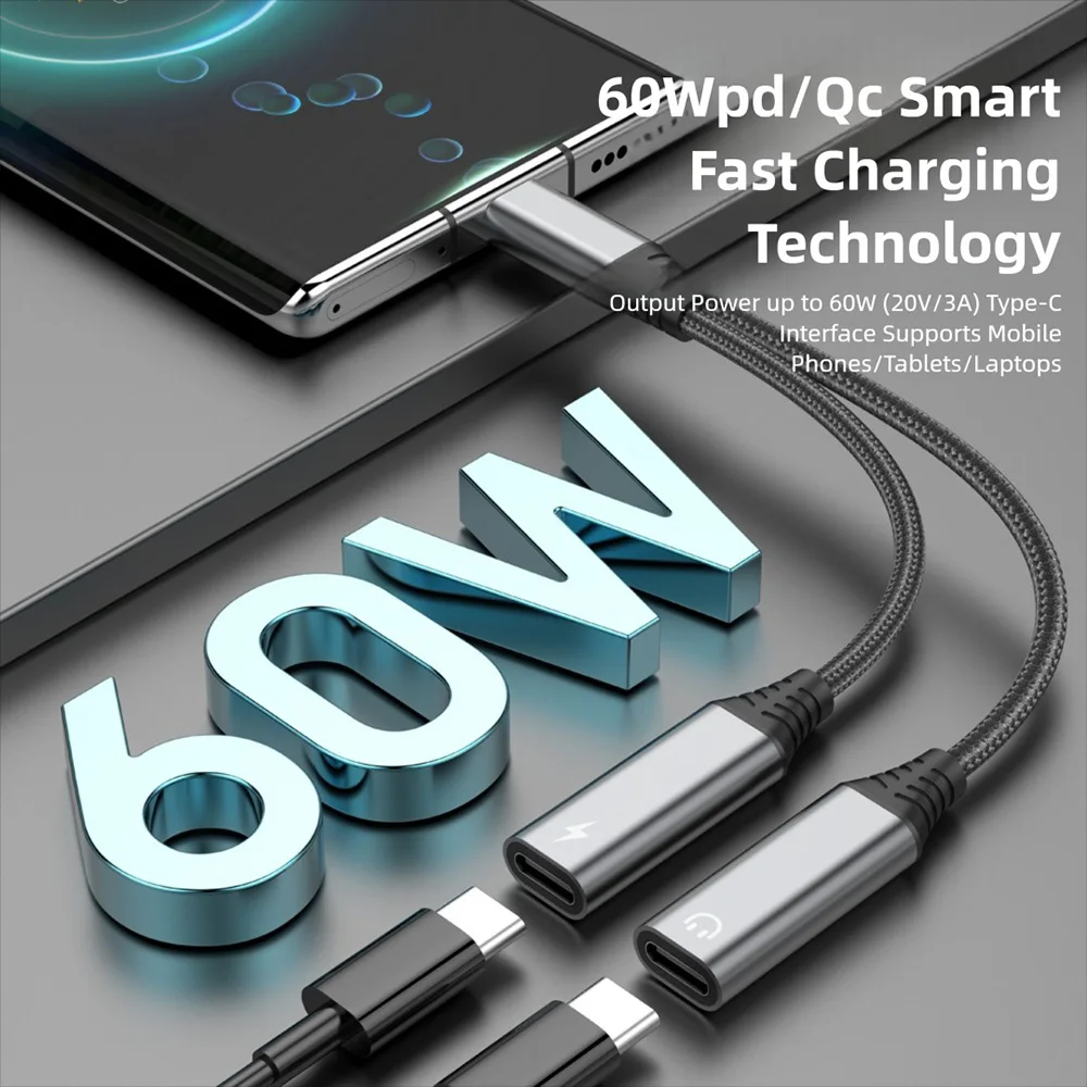 Nuevo Cable adaptador 2 en 1 tipo C a 3,5 MM para Samsung S25 Ultra Note Xiaomi 15 iPhone Huawei conector de carga rápida divisor de auriculares - imagen 4