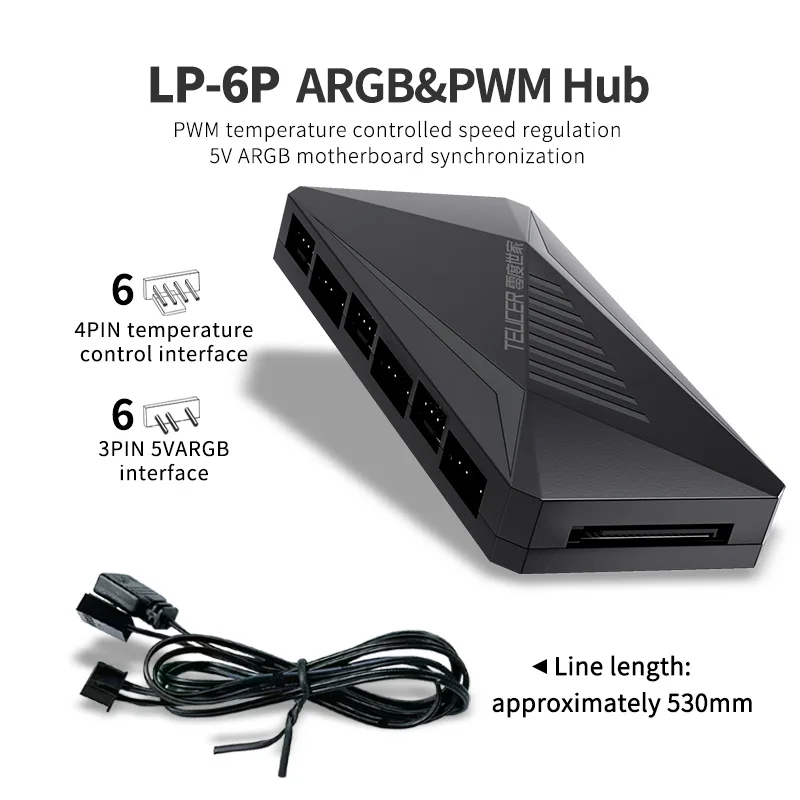 TEUCER LP-6P ventilador de refrigeración de PC PWM/ARGB HUB 1 a 6 5V/3Pin 12V/4Pin divisor multidireccional AURA ventilador adaptador de Cable de extensión - imagen 4