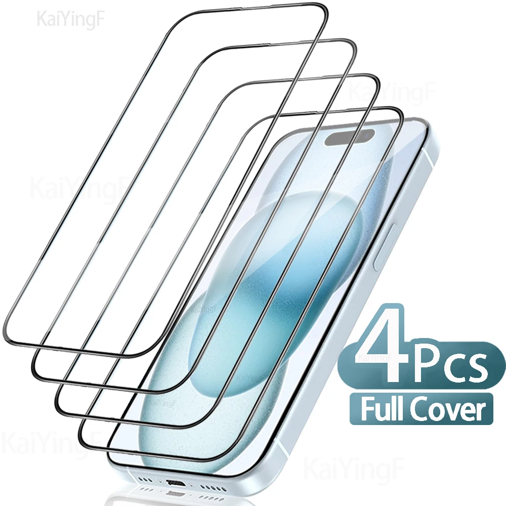 4 Uds cubierta completa de vidrio templado para iPhone 16 15 13 13 12 11 Pro Max Plus Protector de pantalla antiexplosión para iPhone XR Xs Max vidrio
