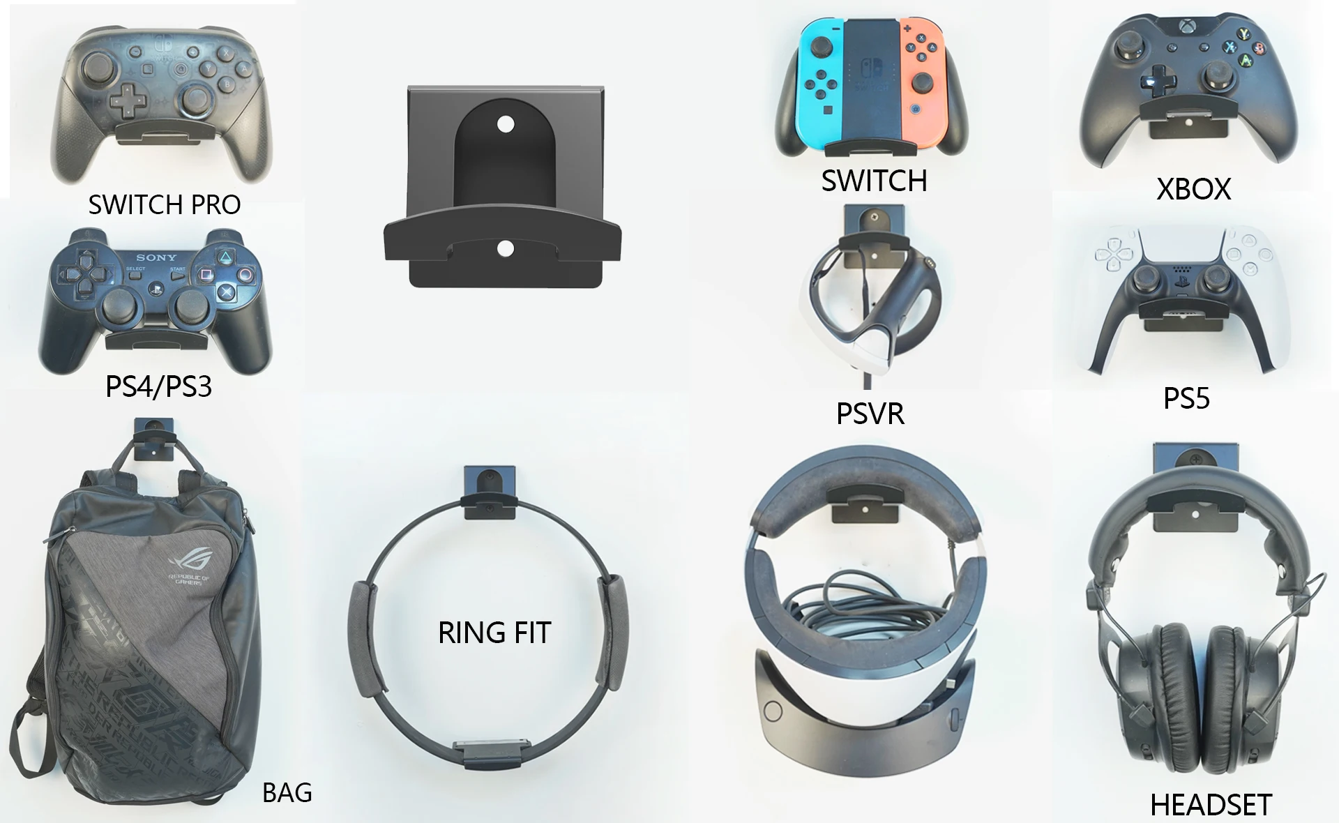 Monzlteck-controlador de juegos y auriculares, soporte de montaje en pared con almohadillas antideslizantes para Xbox, PS-5,PS-4, interruptor, auriculares, PSVR-2, bolsa trasera - imagen 5