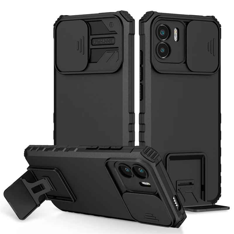 Para Xiaomi Redmi A1 funda protectora de cámara deslizante soporte fundas de teléfono para Redmi A1 A 1 RedmiA1 1A 6,52 armadura contraportada