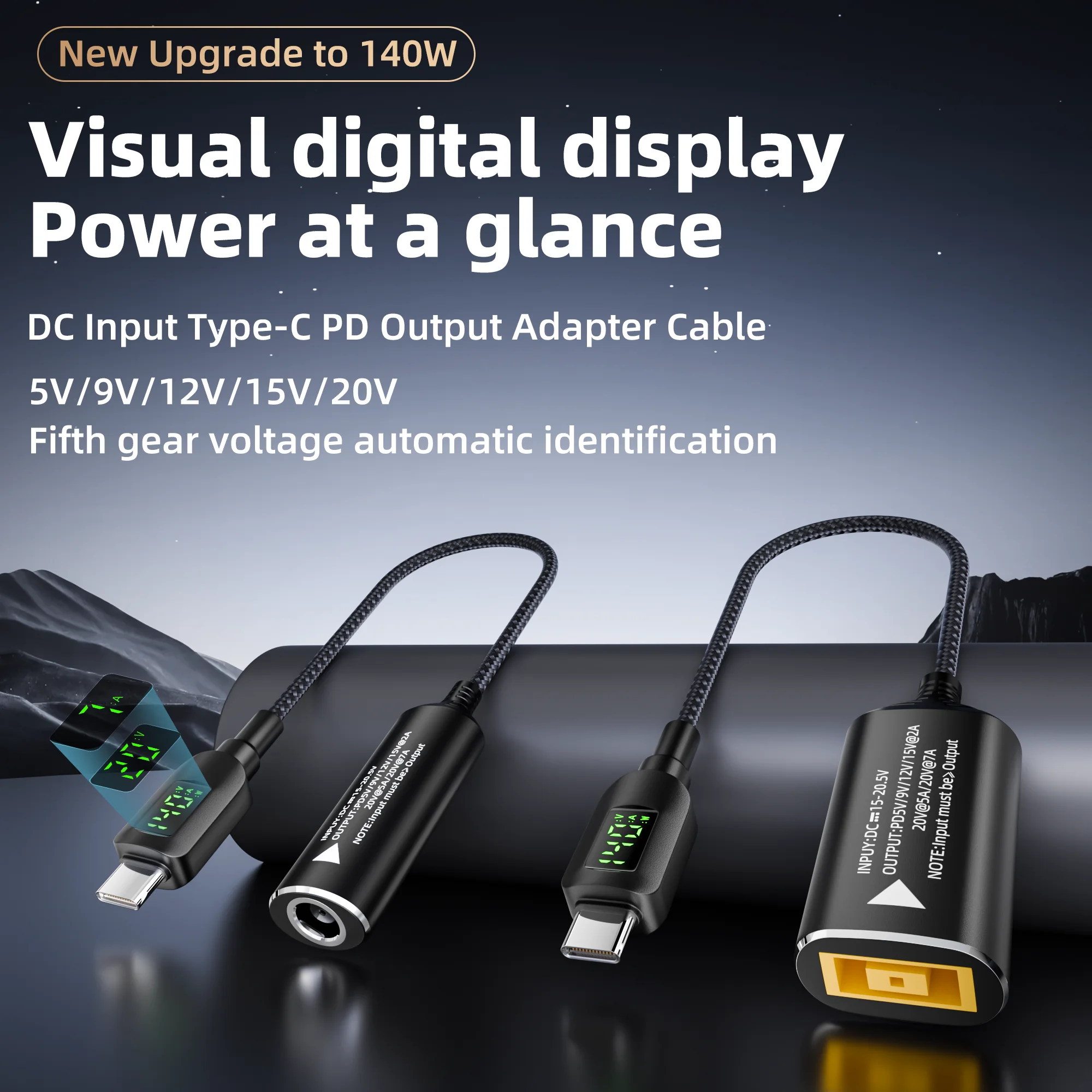 Cable de conversión de energía para portátil, 140W, 5/9/12/15/20V CC, cabezal hembra a tipo C PD, convertidor de potencia para phablet de portátil, carga rápida