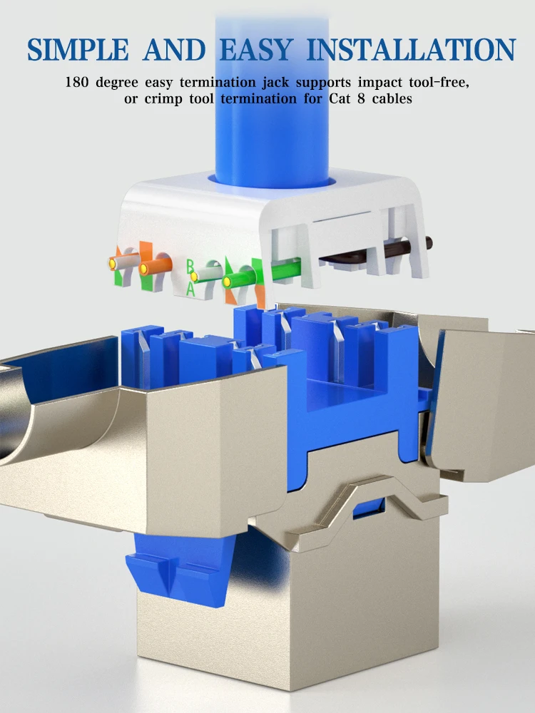 ZoeRax Keystone Jack RJ45 Cat8 STP Blindado Zinc – Sin Herramientas - imagen 3