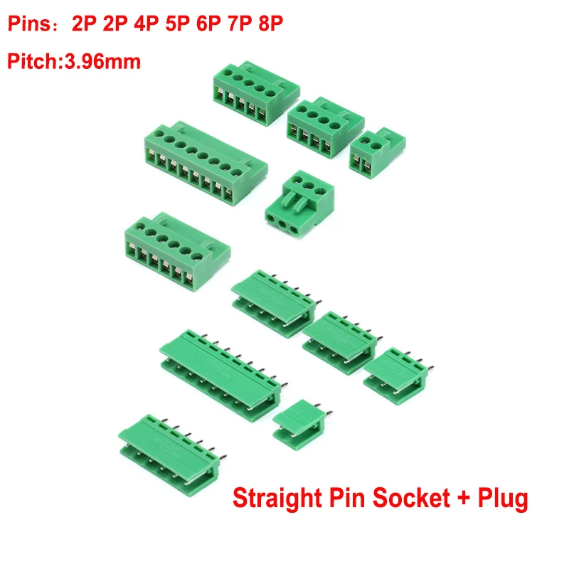 10Set HT3.96 3,96mm Pitch Straigth Neddle hembra + enchufe macho PCB conector Bloque de terminales de tornillo 2 3 4 5 6 8pin conector - imagen 2