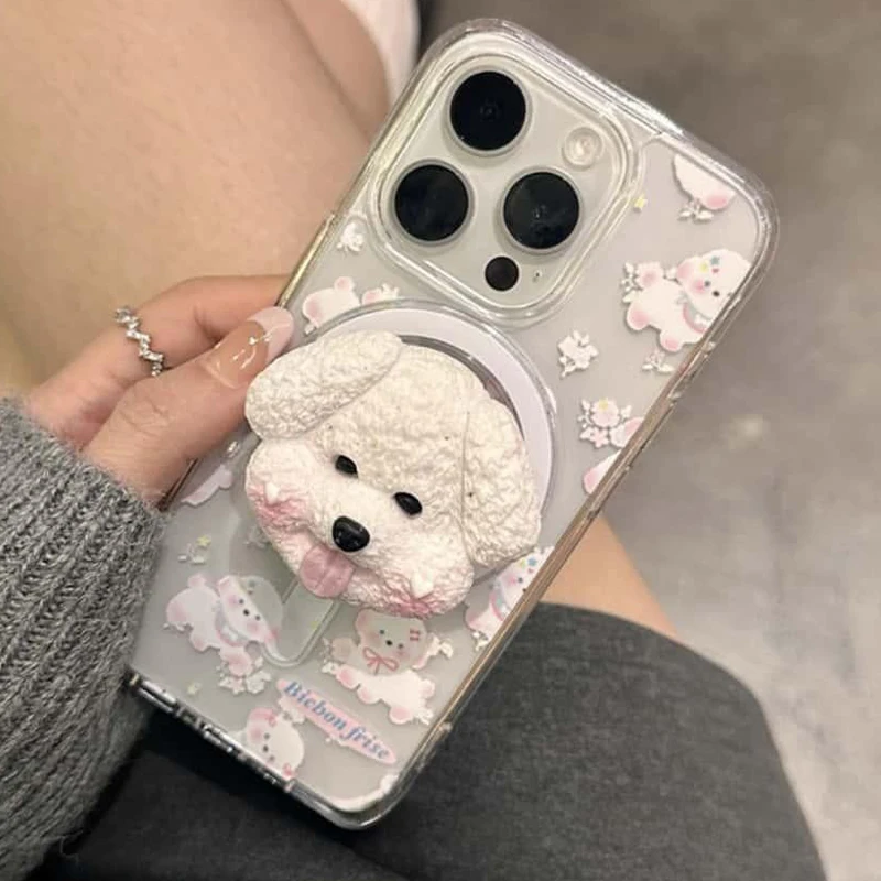 Korean Cute Little Dog Magnetic Socket Grip Phone Holder For iPhone 17 16 15 Pro Max For Samsung For Pad Magsafe Smart Tok - imagen 2