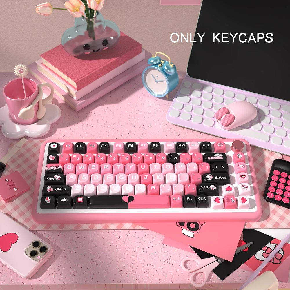 Teclas de corazón rosa con perfil MOA de 145 teclas, teclas PBT de aduana espacial 7U para teclado mecánico de jugador Cherry Mx Switch, teclas MCA - imagen 2