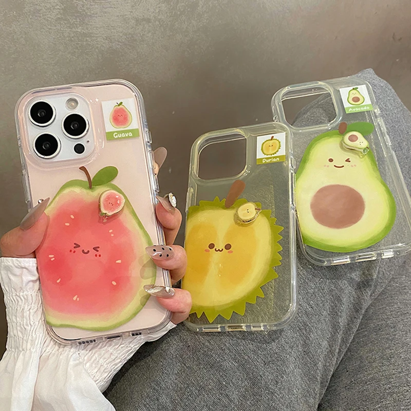 Funda de teléfono Ins Summer Fruit 3D Guava Durian aguacate para iPhone 17 16 15 13 14 Pro Max, funda trasera bonita de dibujos animados a prueba de golpes - imagen 2