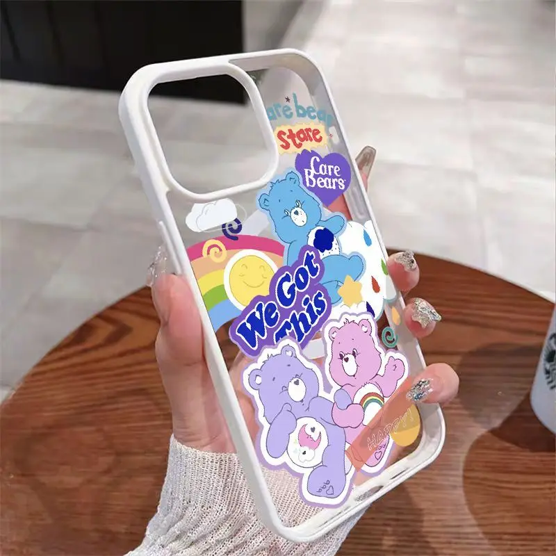 Funda de teléfono suave con bonito oso y arcoíris para iPhone 16 15 14 13 12 11 Pro Max 12 13 Mini XR XS X 7 8 6 6s Plus Y2K TPU
