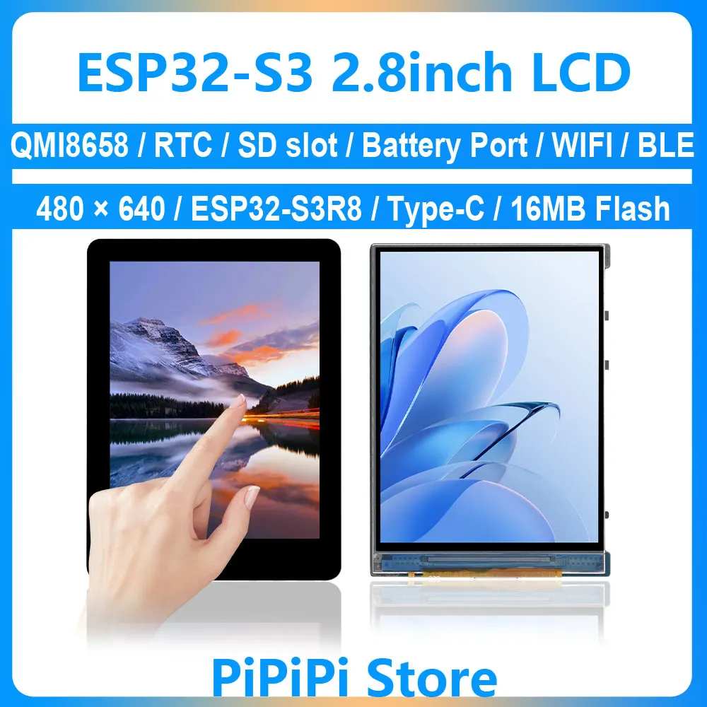 ESP32 S3 pantalla LCD IPS de 2,8 pulgadas ESP32-S3R8 tipo C 16MB Flash 480x640 QMI8658 Sensor/puerto de batería LVGL/HMI para Arduino